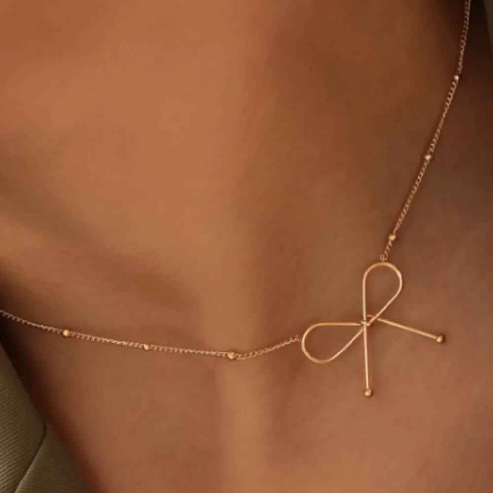 18K Gold Plated Bow Necklace | Waterproof Stainless Steel | Dainty Minimalist Je